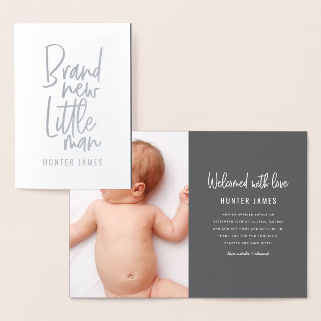 Modern hand drawn baby boy birth announcement (Display)