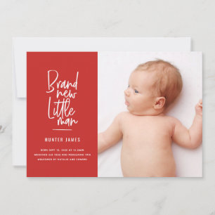 Modern hand drawn baby boy birth announcement