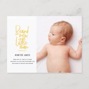 Modern hand drawn baby boy birth announcement