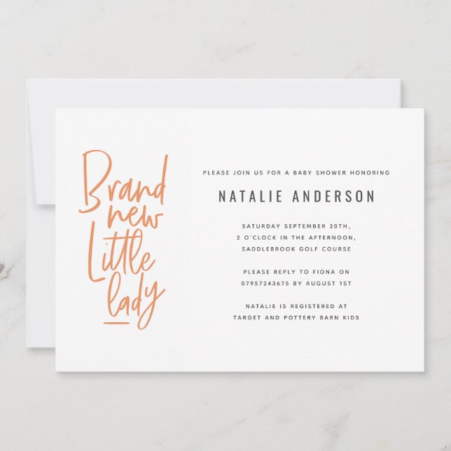 Modern hand drawn baby girl baby shower invite (Front)