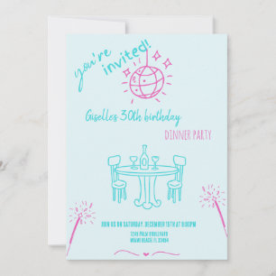 Modern Hand Drawn Birthday Dinner Party Invitation