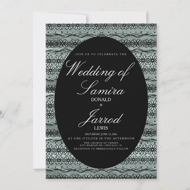 Modern Hand Drawn Black Lace Background Wedding Invitation (Front)