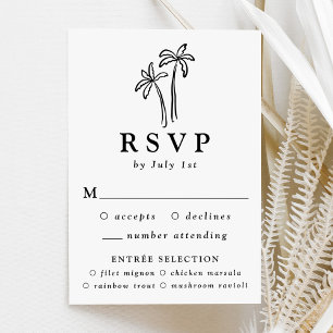 Modern Hand-Drawn Black Palm Trees Wedding RSVP Card