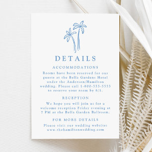 Modern Hand-Drawn Blue Palm Trees Wedding Details Enclosure Card