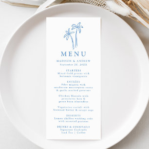 Modern Hand-Drawn Blue Palm Trees Wedding Menu