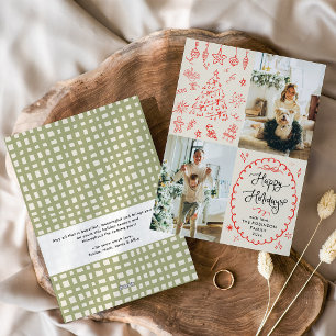 Modern Hand Drawn Boho Happy Holidays 2 Photo Holiday Card