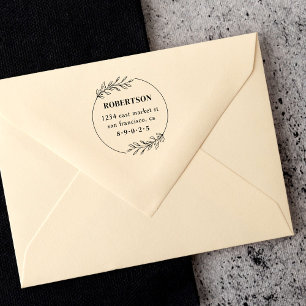 Modern Hand-drawn Botanical Wreath Return Address Rubber Stamp