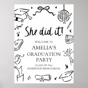 Modern Hand Drawn Bow Graduation Party Welcome Poster