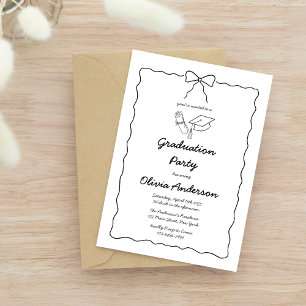 Modern Hand-Drawn Bow Squiggle Graduation Party Invitation