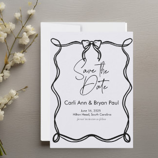 Modern Hand-Drawn Bow Wavy Save-the-Date Invitation