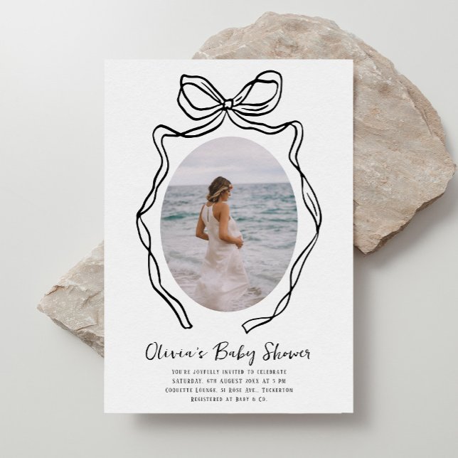 Modern Hand Drawn Bow Whimsical Baby Shower Invitation (Creator Uploaded)