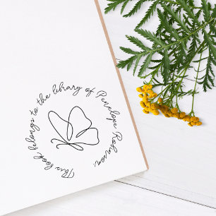 Modern Hand-drawn Butterfly Library Book Custom Rubber Stamp