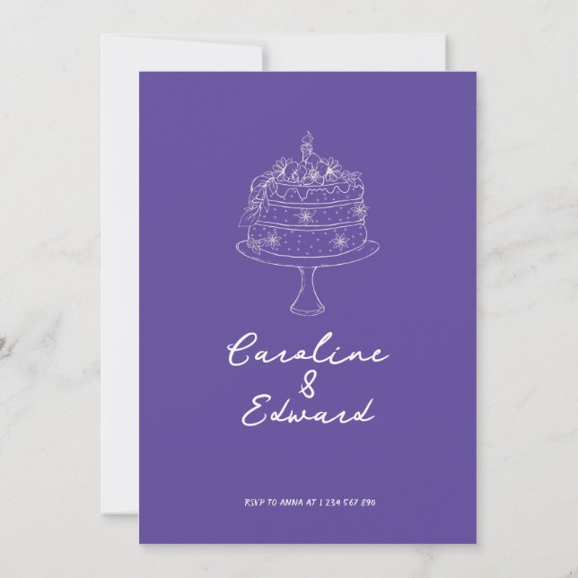 Modern Hand Drawn Cake Retro boho wedding Invitation (Back)
