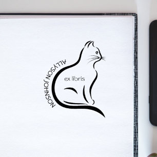 Modern Hand-drawn Cat Custom Name Book Ex Libris Rubber Stamp
