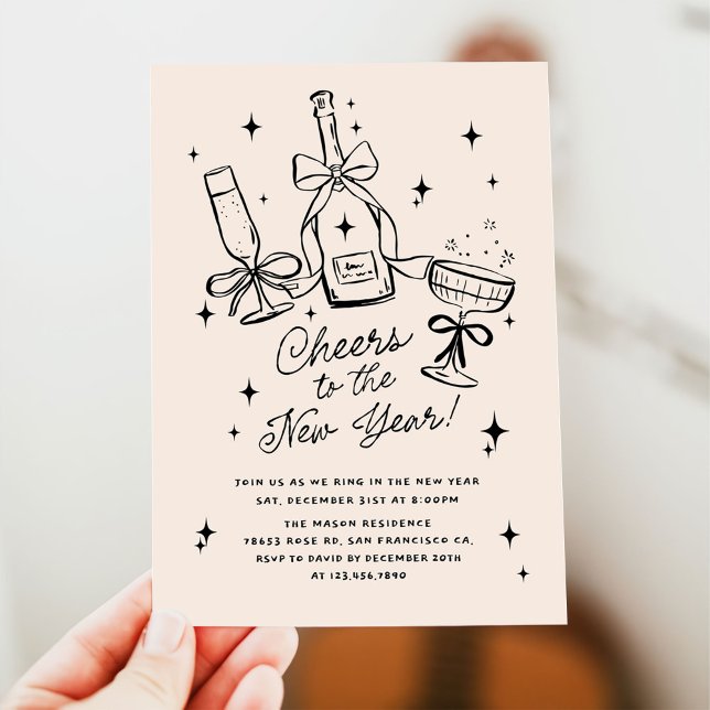 Modern Hand Drawn Cheers to the New Year Party Invitation (Creator Uploaded)