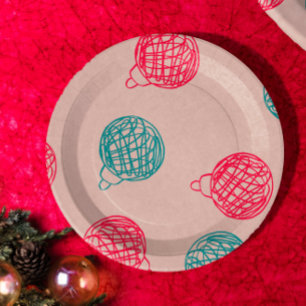 Modern Hand-Drawn Christmas Ornaments Pattern Paper Plate