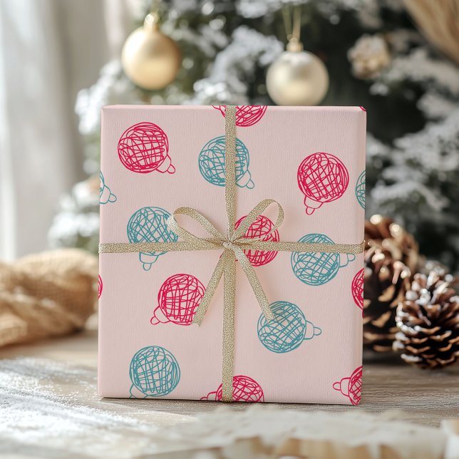 Modern Hand-Drawn Christmas Ornaments Pattern  Wrapping Paper (Creator Uploaded)