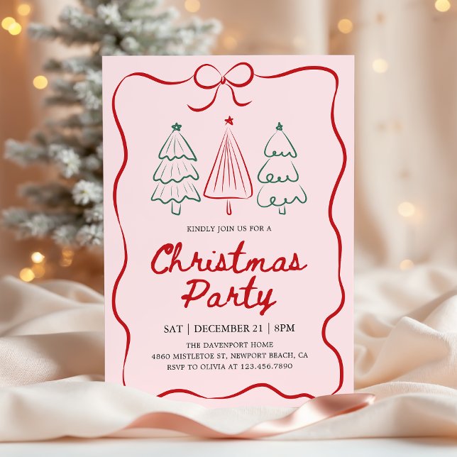 Modern Hand Drawn Christmas Tree Holiday Party Invitation (Creator Uploaded)