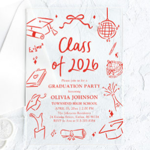 Modern Hand Drawn Class of 2026 Graduation Party Acrylic Invitations