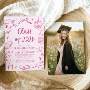 Modern Hand Drawn Class of 2026 Graduation Party Invitation