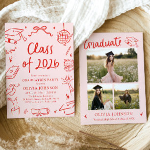 Modern Hand Drawn Class of 2026 Graduation Party Invitation