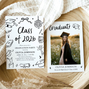 Modern Hand Drawn Class of 2026 Graduation Party Invitation