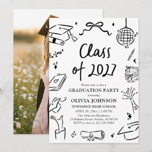 Modern Hand Drawn Class of 2027 Graduation Party Invitation