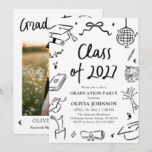 Modern Hand Drawn Class of 2027 Graduation Party Invitation