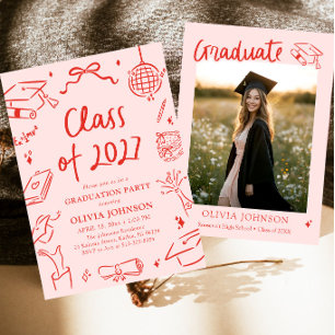 Modern Hand Drawn Class of 2027 Graduation Party Invitation
