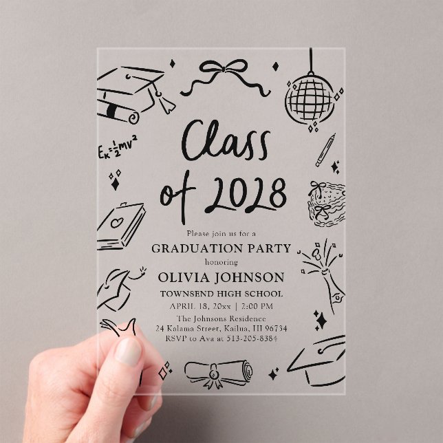 Modern Hand Drawn Class of 2028 Graduation Party Acrylic Invitations (Insitu (Handheld))