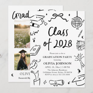 Modern Hand Drawn Class of 2028 Graduation Party Invitation