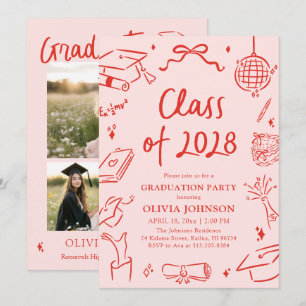 Modern Hand Drawn Class of 2028 Graduation Party Invitation