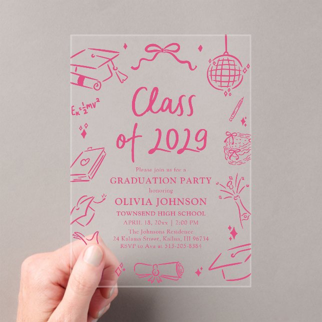 Modern Hand Drawn Class of 2029 Graduation Party Acrylic Invitations (Insitu (Handheld))