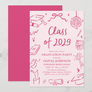 Modern Hand Drawn Class of 2029 Graduation Party Invitation