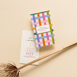 Modern Hand Drawn Colorful Checkered Quirky Boho Business Card