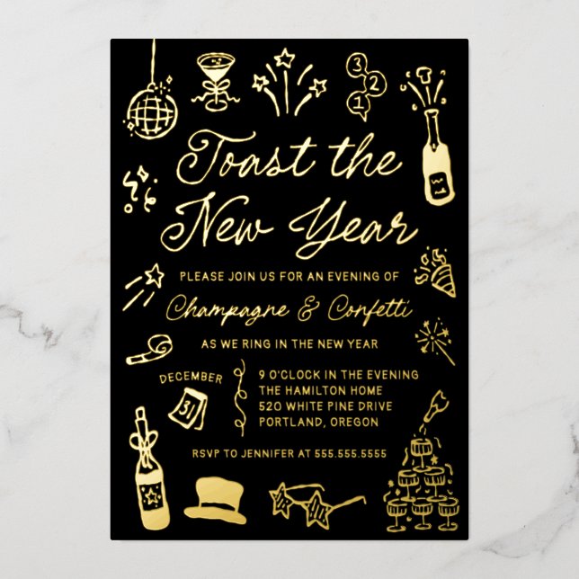 Modern Hand Drawn Doodle New Year’s Eve Party (Front)