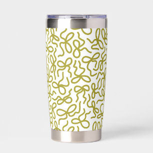 Modern Hand Drawn Elegant Chic Green Bow Pattern Insulated Tumbler