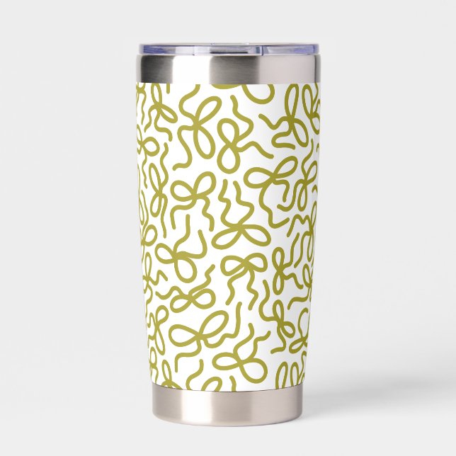 Modern Hand Drawn Elegant Chic Green Bow Pattern Insulated Tumbler (Front)
