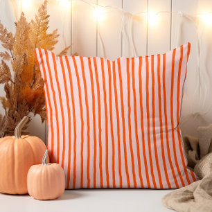 Modern Hand Drawn Fall Vermillion Striped Cushion