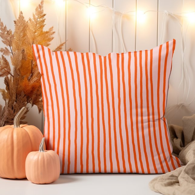Modern Hand Drawn Fall Vermillion Striped Cushion (Creator Uploaded)