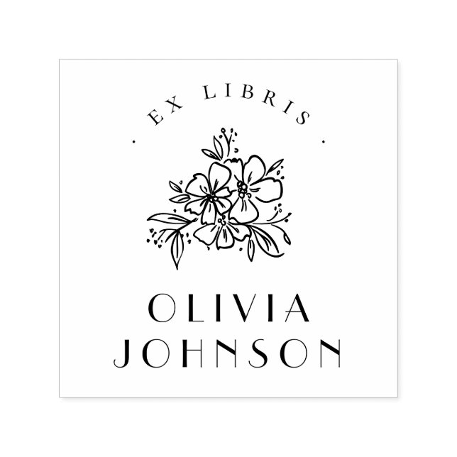 Modern Hand-drawn Floral Ex Libris Custom Self-inking Stamp (Design)