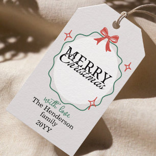 Modern Hand drawn frame bow Merry Christmas Gift Tags