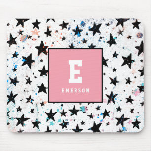 modern hand drawn fun space and stars mouse mat