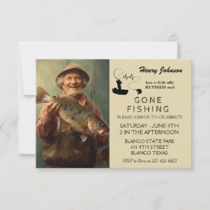Modern hand drawn Gone Fishing Retirement Invite