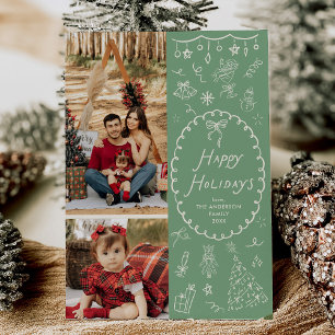 Modern Hand Drawn Icons Happy Holidays 2 Photo Holiday Card