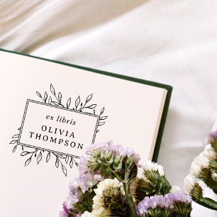 Modern Hand-drawn Leaves Ex Libris Name Library Rubber Stamp