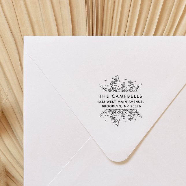 Modern Hand-drawn Leaves Frame Return Address Rubber Stamp (Creator Uploaded)