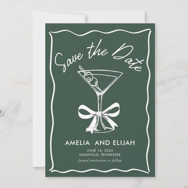 Modern Hand-Drawn Martini Save the Date (Front)