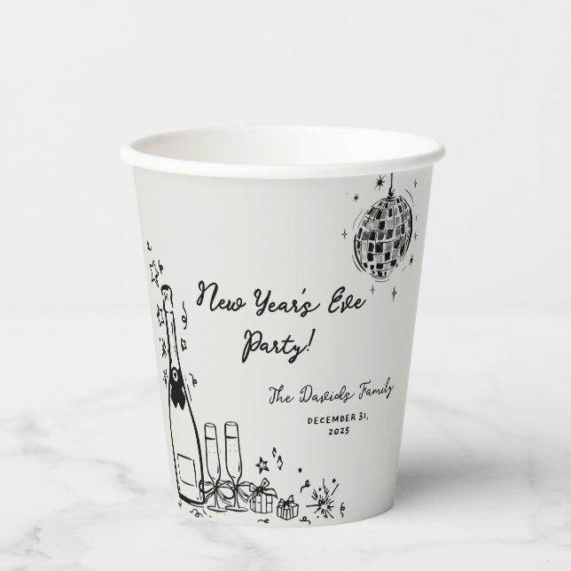 Modern Hand Drawn New Year's Eve Party  Paper Cups (Front)