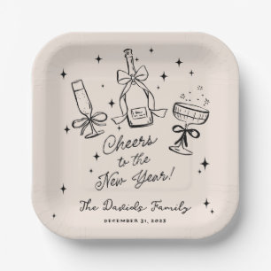 Modern Hand Drawn New Year's Eve Party Paper Plate